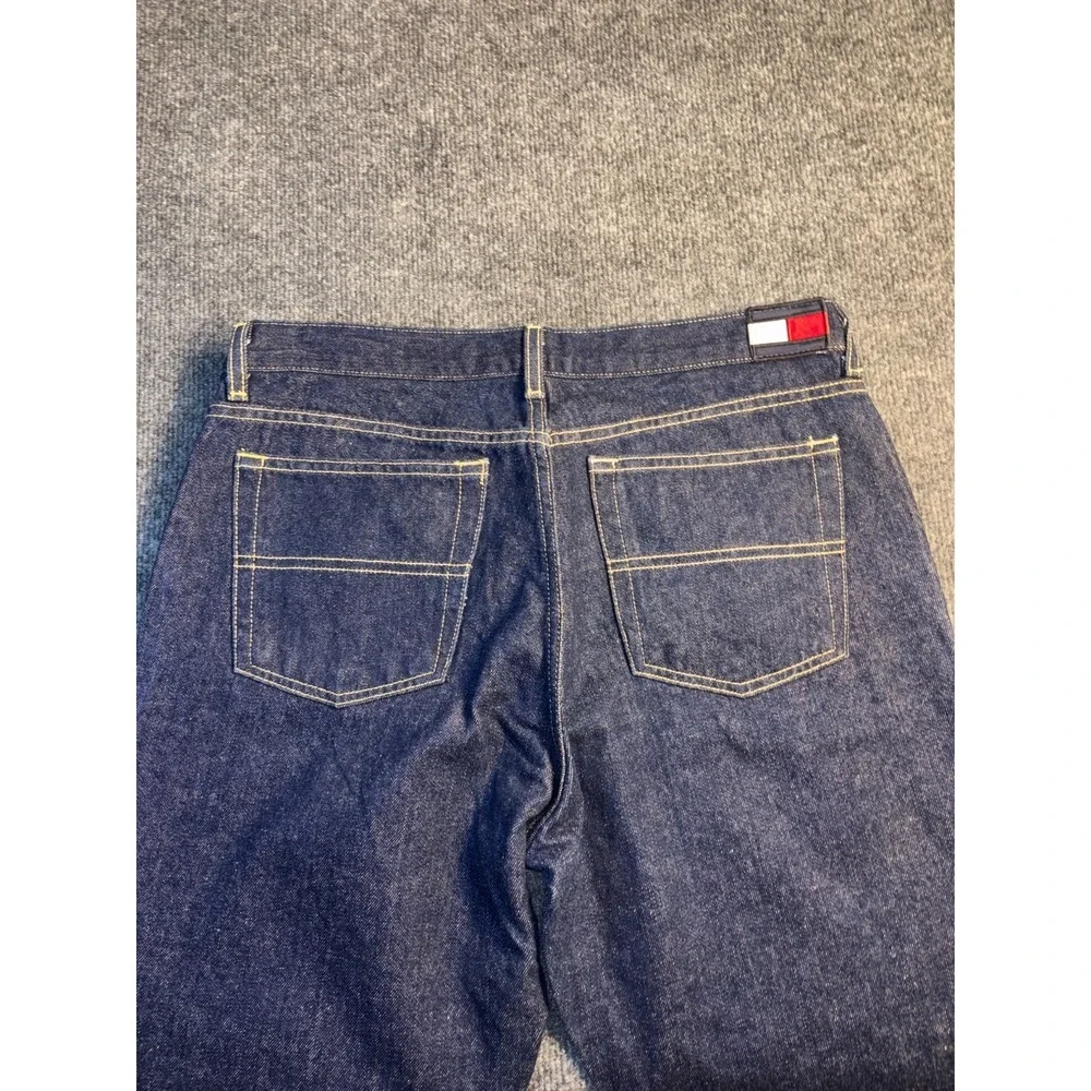 Tommy Jeans Womens 13/30 Blue Denim Mid Rise Straight Contrast Stitch‎ Dark Wash
